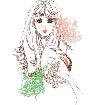 Girl and Bird - Copyright Marguerite Sauvage